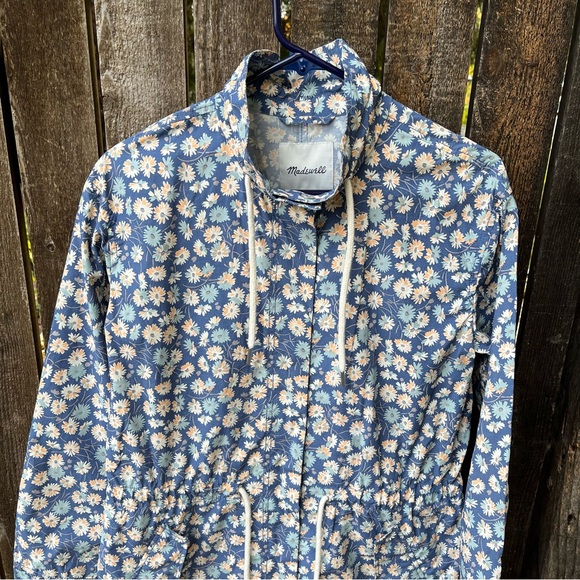 Madewell Ruffle-Neck Anorak Rain Jacket In French Floral Blue Moon Sz XS - Picture 4 of 15
